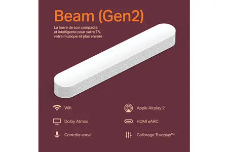 Barre De Son Sonos Beam Gen 2 Blanc Dolby Atmos Sonos