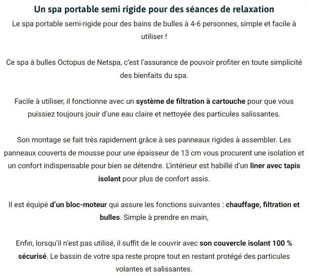 Spa Gonflable Netspa Spa Portable Semi-Rigide Octopus Octogonal Bulles 4-6 Places - Netspa Netspa